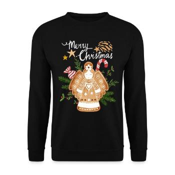 Weihnachten Lebkuchen-Engel, Weihnachtsengel - Unisex Pullover - Schwarz - Vorne - Alina (178cm) & Michal (187cm)
