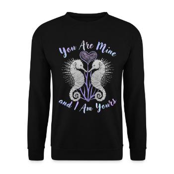 Saint-Valentin Dicter le motif de l’hippocampe, l’amour - Sweat-shirt Unisexe - noir - Devant - Alina (178cm) & Michal (187cm)