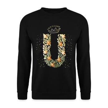 Monogram letter U with crown, floral ornament - Unisex Sweatshirt - black - Front - Alina (178cm) & Michal (187cm)