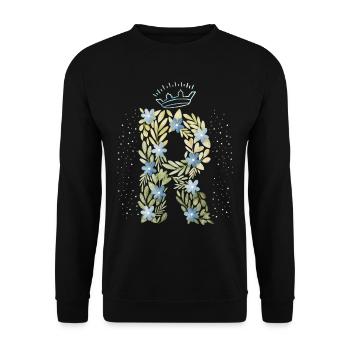 Monogram letter R with crown, floral ornament - Unisex Sweatshirt - black - Front - Alina (178cm) & Michal (187cm)