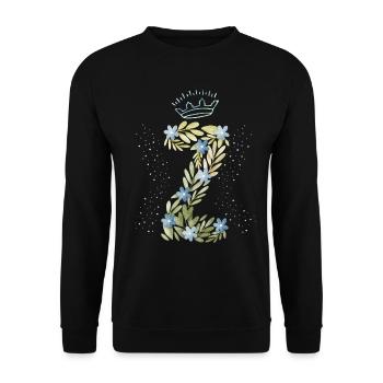 Monogramm Buchstabe Z mit Krone, florales Ornament - Unisex Pullover - Schwarz - Vorne - Alina (178cm) & Michal (187cm)