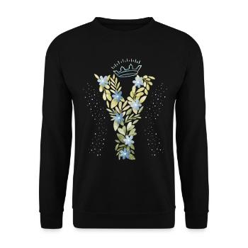 Monogramm Buchstabe Y mit Krone, florales Ornament - Unisex Pullover - Schwarz - Vorne - Alina (178cm) & Michal (187cm)