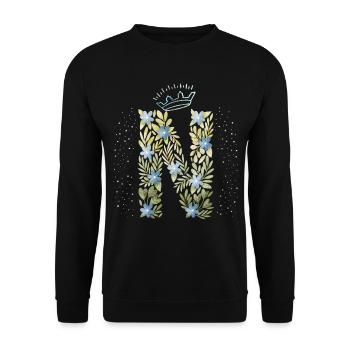 Monogram letter N with crown, floral ornament - Unisex Sweatshirt - black - Front - Alina (178cm) & Michal (187cm)