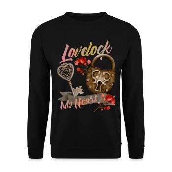Valentinstag Vorhängeschloss Liebe-Spruch - Unisex Pullover - Schwarz - Vorne - Alina (178cm) & Michal (187cm)