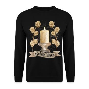 Goth, Gothic-Vibes Totenkopf und Kerze - Unisex Pullover - Schwarz - Vorne - Alina (178cm) & Michal (187cm)