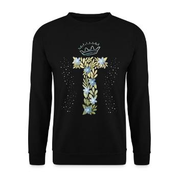 Monogram letter T with crown, floral ornament - Unisex Sweatshirt - black - Front - Alina (178cm) & Michal (187cm)