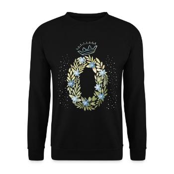 Monogramm Buchstabe O mit Krone, florales Ornament - Unisex Pullover - Schwarz - Vorne - Alina (178cm) & Michal (187cm)