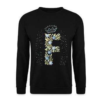 Monogram letter F with crown, floral ornament - Unisex Sweatshirt - black - Front - Alina (178cm) & Michal (187cm)