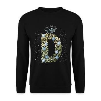Monogram letter D with crown, floral ornament - Unisex Sweatshirt - black - Front - Alina (178cm) & Michal (187cm)