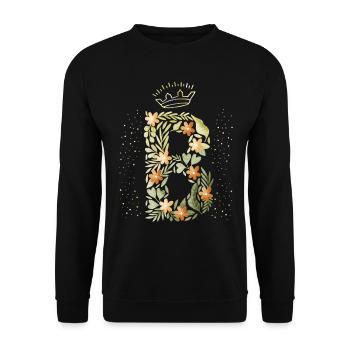 Monogramm Buchstabe B mit Krone, florales Ornament - Unisex Pullover - Schwarz - Vorne - Alina (178cm) & Michal (187cm)