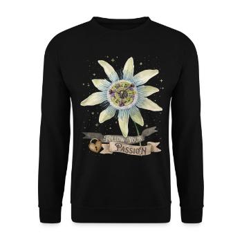 Passionsblume, Vintage-Botanische Illustration - Unisex Pullover - Schwarz - Vorne - Alina (178cm) & Michal (187cm)