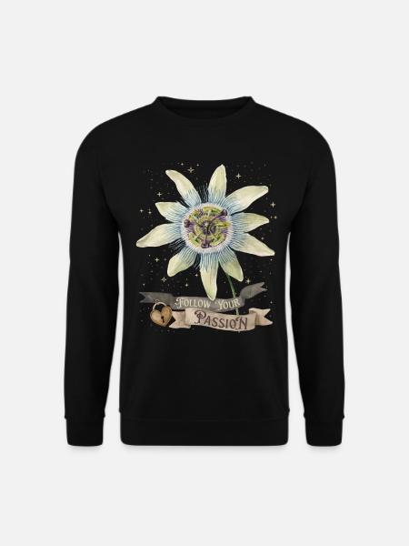 Passionsblume, Vintage-Botanische Illustration - Unisex Pullover - Schwarz