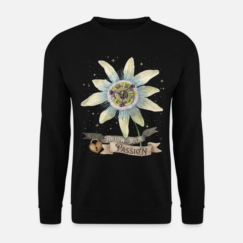 Passionsblume, Vintage-Botanische Illustration - Unisex Pullover - Schwarz