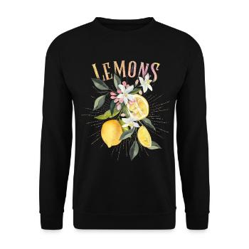 Zitrone, botanische Illustration, Zitronenblüten - Unisex Pullover - Schwarz - Vorne - Alina (178cm) & Michal (187cm)