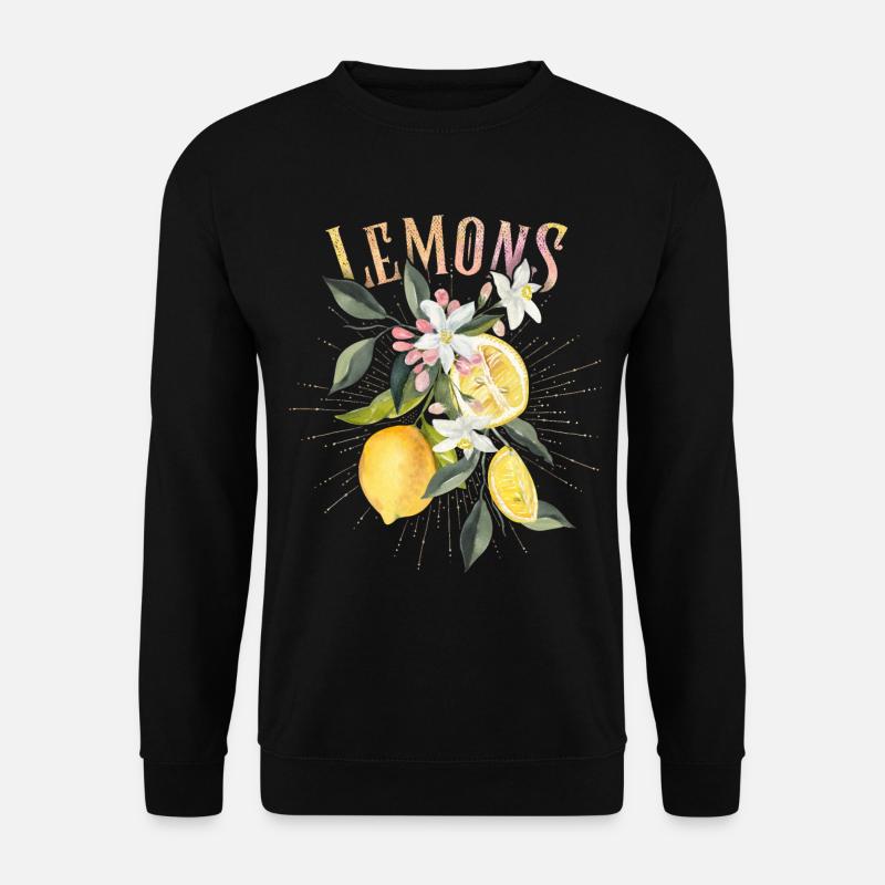Zitrone, botanische Illustration, Zitronenblüten - Unisex Pullover - Schwarz