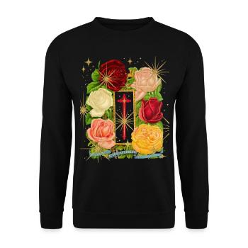 Jesus, Jesus Christ, vintage rose motif saying - Unisex Sweatshirt - black - Front - Alina (178cm) & Michal (187cm)