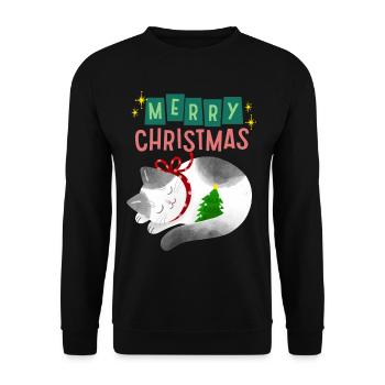 Cat with Christmas tree, Christmas saying - Unisex Sweatshirt - black - Front - Alina (178cm) & Michal (187cm)