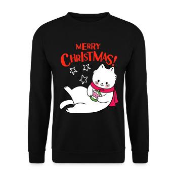Merry Christmas Katze, lustiger Weihnachtsspruch - Unisex Pullover - Schwarz - Vorne - Alina (178cm) & Michal (187cm)
