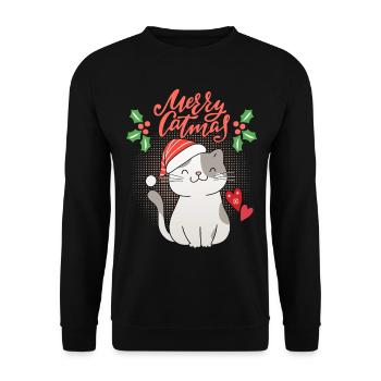 Noël avec drôle de chat, Merrry-Catmas, jeu de mots - Sweat-shirt Unisexe - noir - Devant - Alina (178cm) & Michal (187cm)