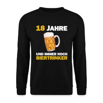 Lustiger Biertrinker 18 Geburtstag Bier Spruch - Unisex Pullover - Schwarz - Vorne - Alina (178cm) & Michal (187cm)
