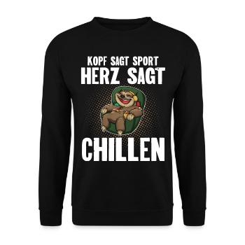 Kopf Sagt Sport Herz Sagt Chillen - Unisex Pullover - Schwarz - Vorne - Alina (178cm) & Michal (187cm)