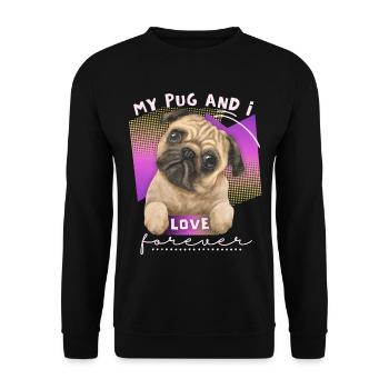 Lustiger Mops, Mops-Aquarell, Spruch - Unisex Pullover - Schwarz - Vorne - Alina (178cm) & Michal (187cm)