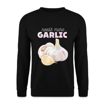 Ail, drôle de Spuch, Besoin de plus-d’ail - Sweat-shirt Unisexe - noir - Devant - Alina (178cm) & Michal (187cm)