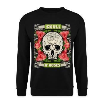 Skull skull funny saying with rose motif - Unisex Sweatshirt - black - Front - Alina (178cm) & Michal (187cm)