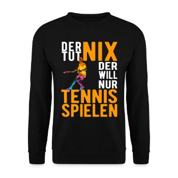 Tennis Tennisspieler Tennisplatz lustige Sprüche - Unisex Pullover - Schwarz - Vorne - Alina (178cm) & Michal (187cm)