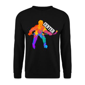 Icehockey Icehockeyspieler Center Geschenk - Unisex Pullover - Schwarz - Vorne - Alina (178cm) & Michal (187cm)