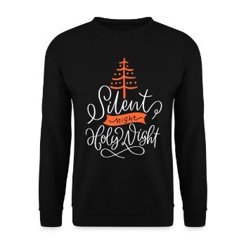 Silent-Night-Holy-Night, Typografie Weihnachtsbaum - Unisex Pullover - Schwarz - Vorne - Alina (178cm) & Michal (187cm)