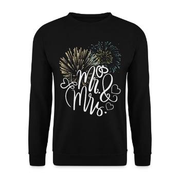 Mr.-and-Mrs., Feuerwerk-Design, Typografie Wedding - Unisex Pullover - Schwarz - Vorne - Alina (178cm) & Michal (187cm)