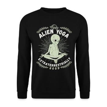 Alien-Yoga, Yoga, außerirdisch, grünes Mannchen - Unisex Pullover - Schwarz - Vorne - Alina (178cm) & Michal (187cm)