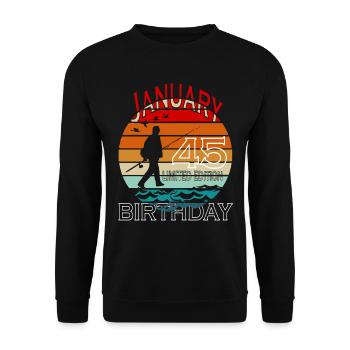 45 Jahre alt, Fischer Angler Geburtsspruch - Unisex Pullover - Schwarz - Vorne - Alina (178cm) & Michal (187cm)