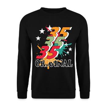 35 Jahre alt, Geburtsspruch - Unisex Pullover - Schwarz - Vorne - Alina (178cm) & Michal (187cm)