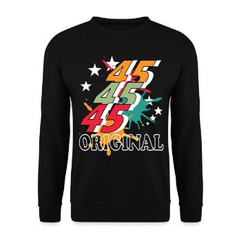 45 Jahre alt, Geburtsspruch - Unisex Pullover - Schwarz - Vorne - Alina (178cm) & Michal (187cm)