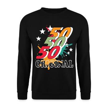50 Jahre alt, Geburtsspruch - Unisex Pullover - Schwarz - Vorne - Alina (178cm) & Michal (187cm)