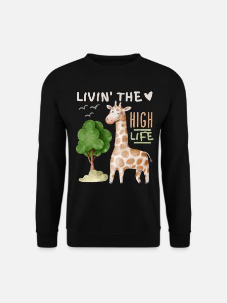 Comic-Giraffe lustiger Spruch Livin'-the-High-Life - Unisex Pullover - Schwarz