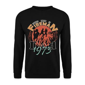 1973 Feuerwehrmann Papa Feuerwehr - Unisex Pullover - Schwarz - Vorne - Alina (178cm) & Michal (187cm)