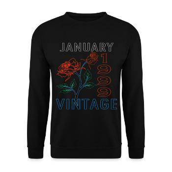 1999 Januar oldschool geboren Geschenk - Unisex Pullover - Schwarz - Vorne - Alina (178cm) & Michal (187cm)