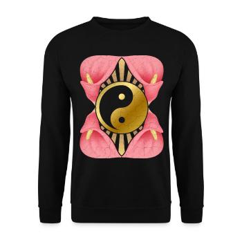 Yin-Yang mit Calla-Blüte, Lotus-Calla, Meditation - Unisex Pullover - Schwarz - Vorne - Alina (178cm) & Michal (187cm)