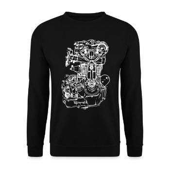 Motor Zeichnung KFZ Mechatroniker Auto Schrauber - Unisex Pullover - Schwarz - Vorne - Alina (178cm) & Michal (187cm)