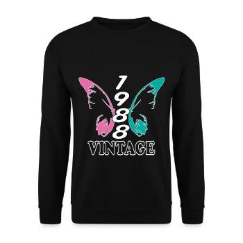 Januar 1988 Geburtstagsgruss retro design - Unisex Pullover - Schwarz - Vorne - Alina (178cm) & Michal (187cm)