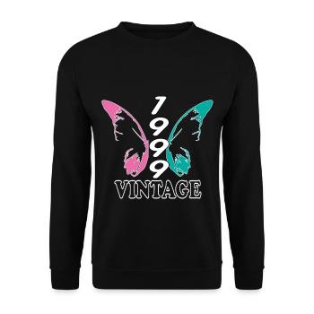 1999 Januar oldschool geboren Geschenk - Unisex Pullover - Schwarz - Vorne - Alina (178cm) & Michal (187cm)