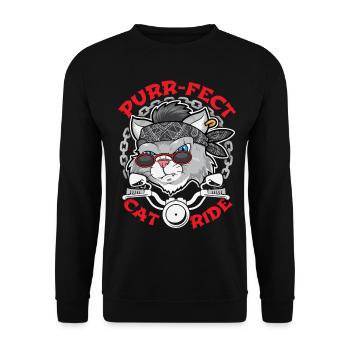Motorradfahrer Katze, lustiges Biker-Motiv - Unisex Pullover - Schwarz - Vorne - Alina (178cm) & Michal (187cm)
