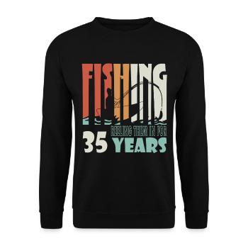 35 Jahre alt, Fischer Angler Geburtsspruch - Unisex Pullover - Schwarz - Vorne - Alina (178cm) & Michal (187cm)