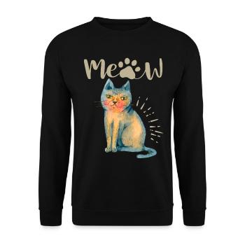 Funny Cat, saying, Meow - Unisex Sweatshirt - black - Front - Alina (178cm) & Michal (187cm)
