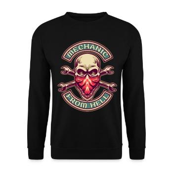 Motorrad Mechaniker, Skull Totenkopf Retro-Design - Unisex Pullover - Schwarz - Vorne - Alina (178cm) & Michal (187cm)