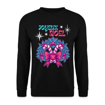 Retro-Weihnachten, Zuckerstange und Mistel Spruch - Unisex Pullover - Schwarz - Vorne - Alina (178cm) & Michal (187cm)