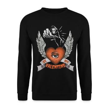 Horror Skelett Valentinstag Totenkopf-Herz, Spruch - Unisex Pullover - Schwarz - Vorne - Alina (178cm) & Michal (187cm)